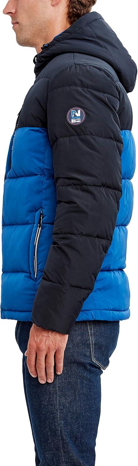 imageNautica Mens Midweight Quilted Faux Memory Puffer Jacket Adjustable Hood Insulated Winter CoatMonaco Blue