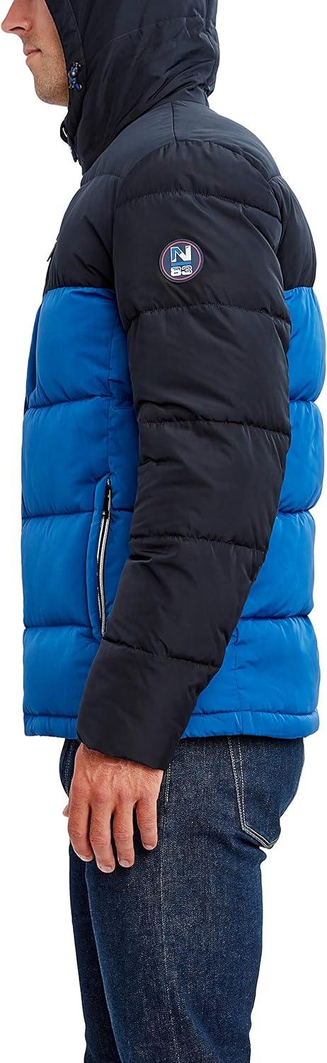 imageNautica Mens Midweight Quilted Faux Memory Puffer Jacket Adjustable Hood Insulated Winter CoatMonaco Blue