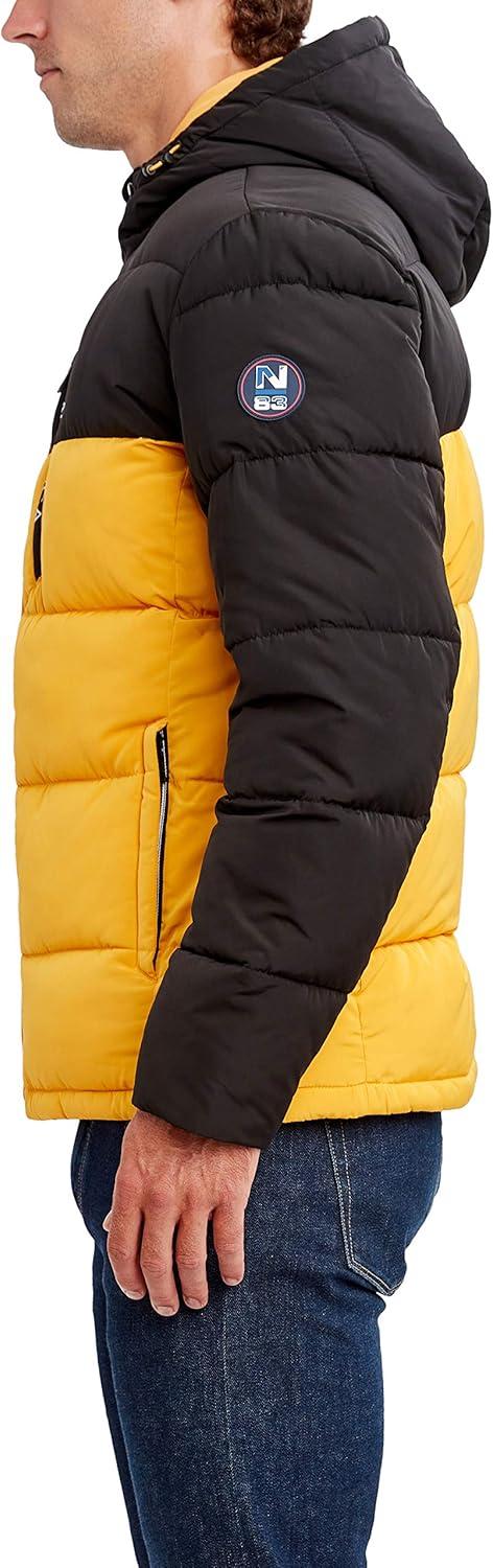 imageNautica Mens Midweight Quilted Faux Memory Puffer Jacket Adjustable Hood Insulated Winter CoatOld Gold