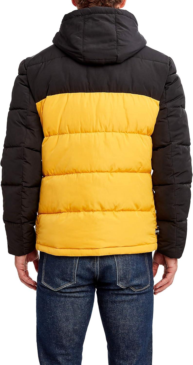imageNautica Mens Midweight Quilted Faux Memory Puffer Jacket Adjustable Hood Insulated Winter CoatOld Gold