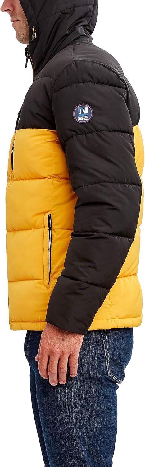 imageNautica Mens Midweight Quilted Faux Memory Puffer Jacket Adjustable Hood Insulated Winter CoatOld Gold