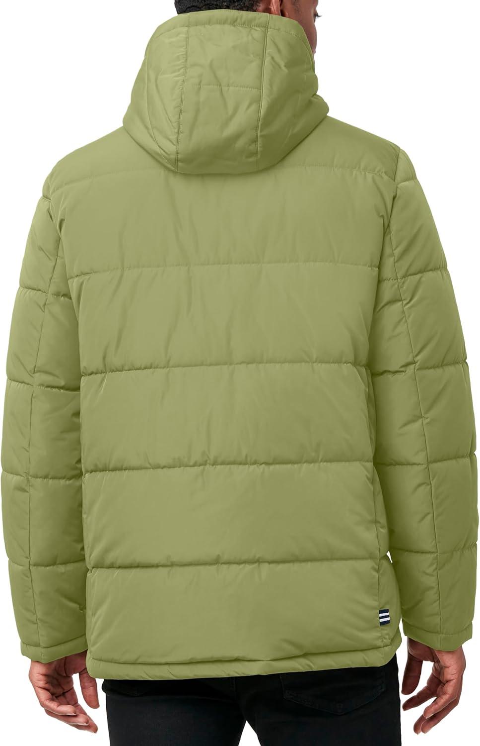 imageNautica Mens Midweight Quilted Faux Memory Puffer Jacket Adjustable Hood Insulated Winter CoatPale Olive