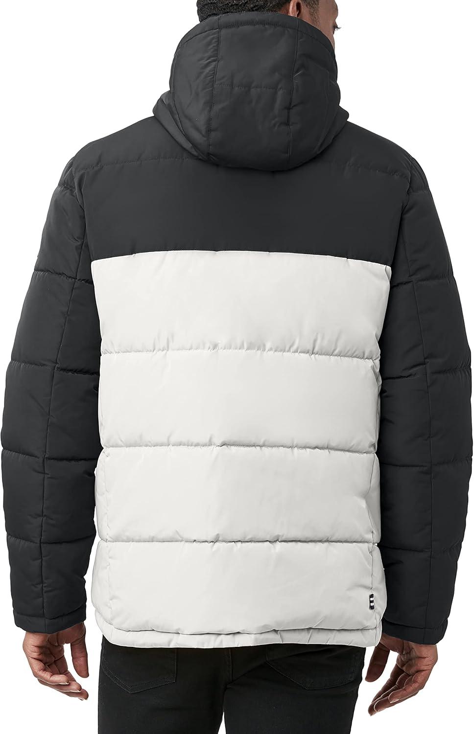 imageNautica Mens Midweight Quilted Faux Memory Puffer Jacket Adjustable Hood Insulated Winter CoatWhiteBlack