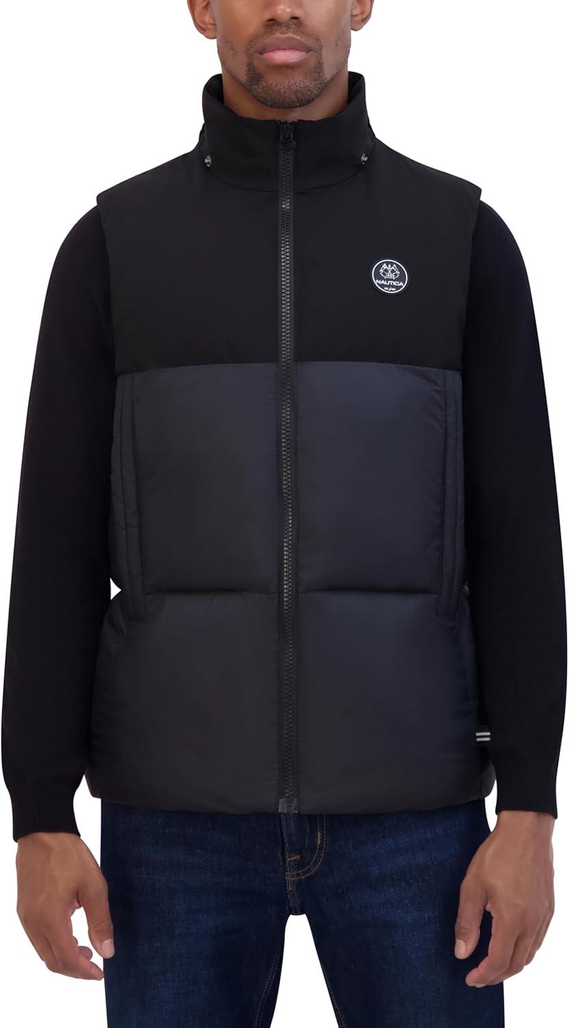 imageNautica Mens Mixed Sheen Quilted VestBlack