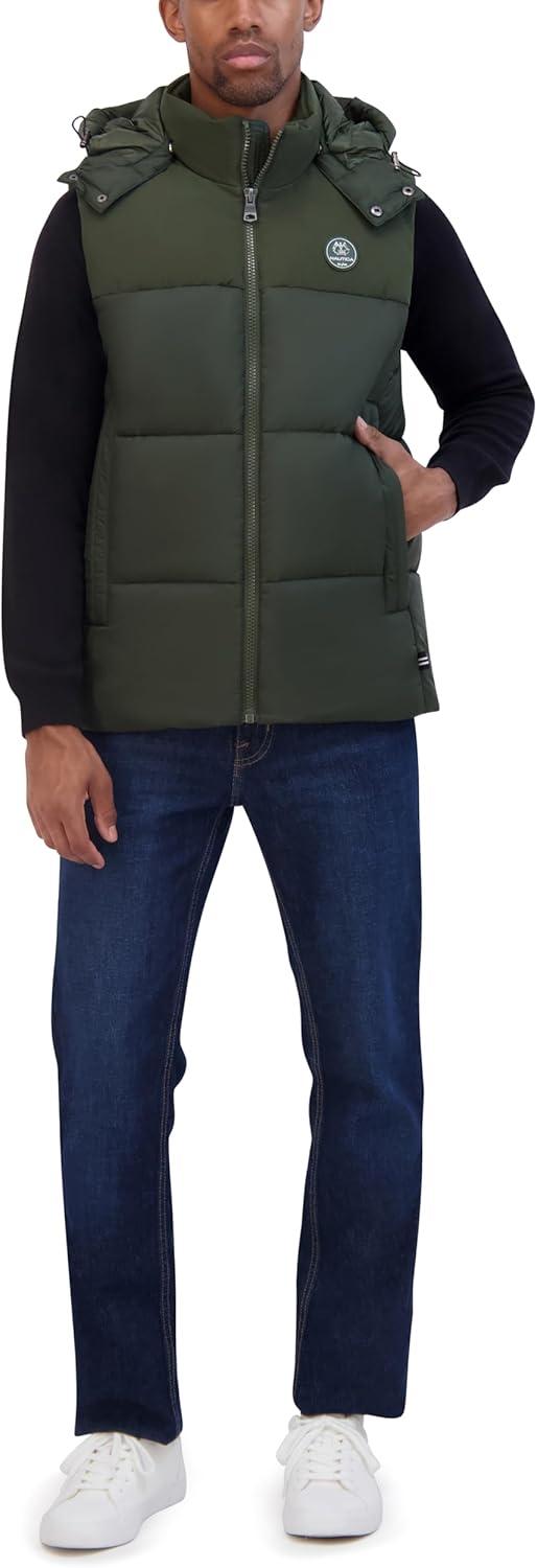 imageNautica Mens Mixed Sheen Quilted VestDark Forest