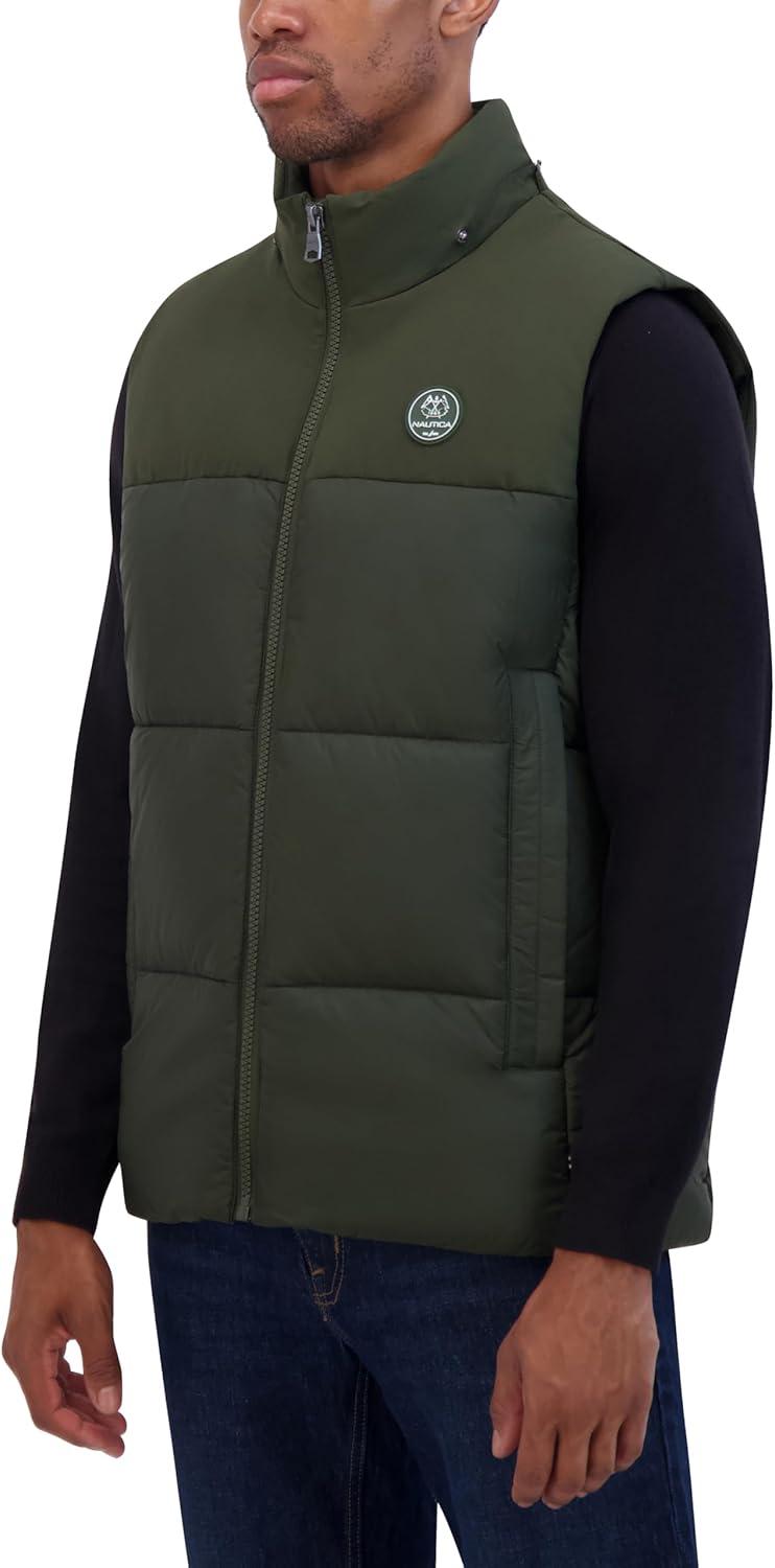 imageNautica Mens Mixed Sheen Quilted VestDark Forest