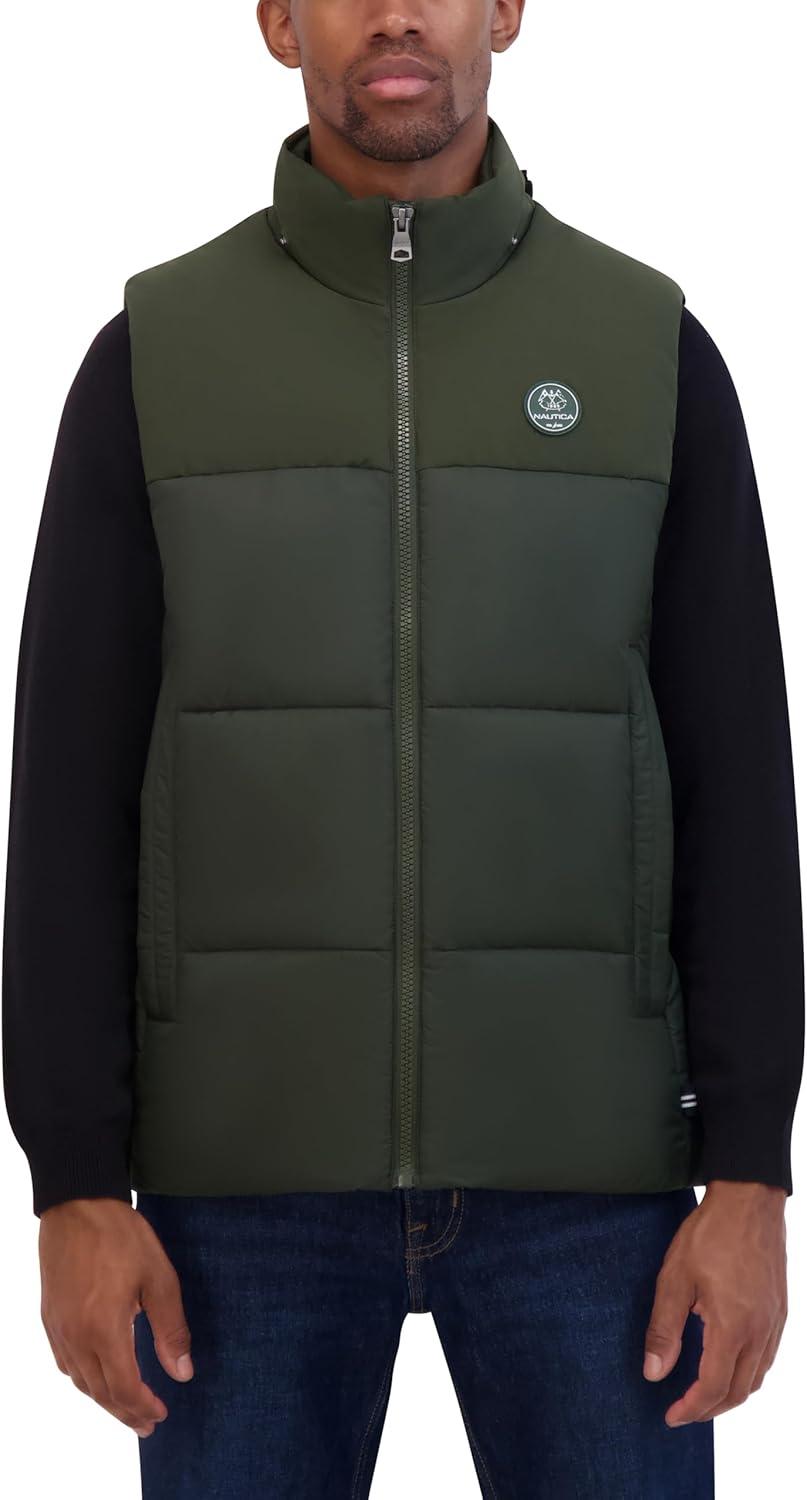 imageNautica Mens Mixed Sheen Quilted VestDark Forest