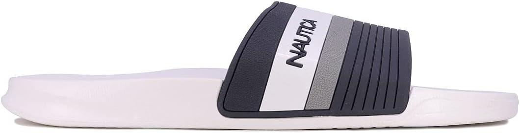 imageNautica Mens Open Toe Slide Sandals Comfortable Indoor amp Outdoor Shower SlippersTopco StripenavyWhite