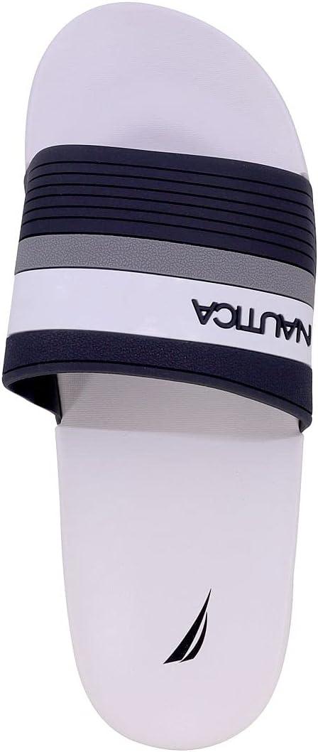 imageNautica Mens Open Toe Slide Sandals Comfortable Indoor amp Outdoor Shower SlippersTopco StripenavyWhite
