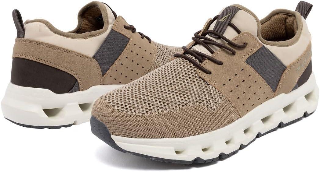 imageNautica Mens Running Sneakers Sport Fashion LaceUp Athletic Soft Shoes for Gym Tennis Men Cushioned Breathable Lightweight amp ComfortableTaupe Zer