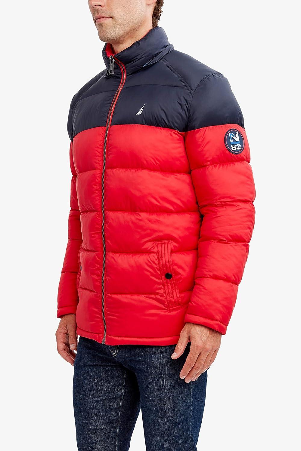 imageNautica Mens Water Resistant Nylon Puffer JacketRed