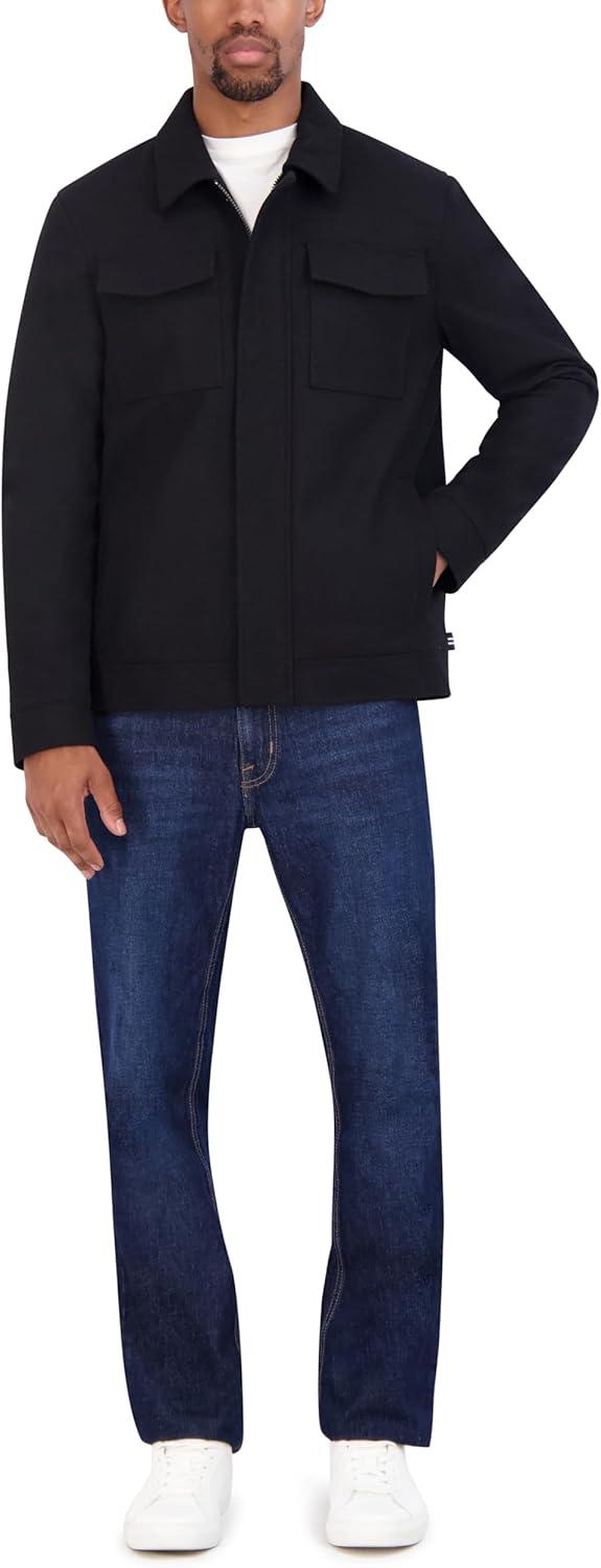 imageNautica Mens Wool Jacket Diamond Quilted Lining Polyfill Insulation Snap amp Zip ClosureBlack