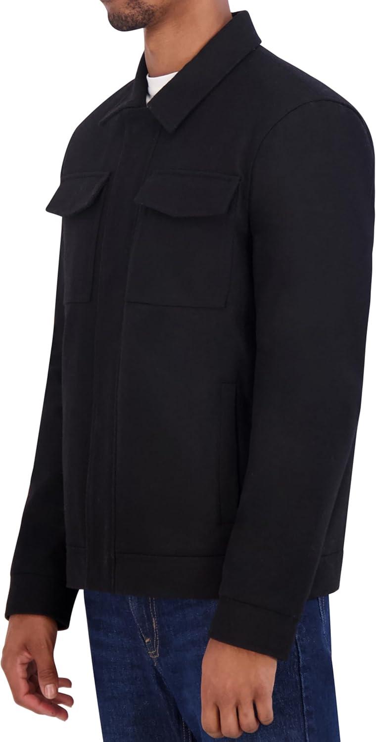 imageNautica Mens Wool Jacket Diamond Quilted Lining Polyfill Insulation Snap amp Zip ClosureBlack