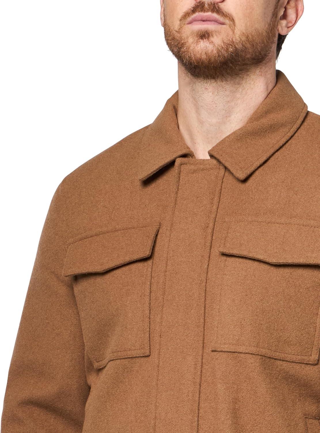 imageNautica Mens Wool Jacket Diamond Quilted Lining Polyfill Insulation Snap amp Zip ClosureCamel