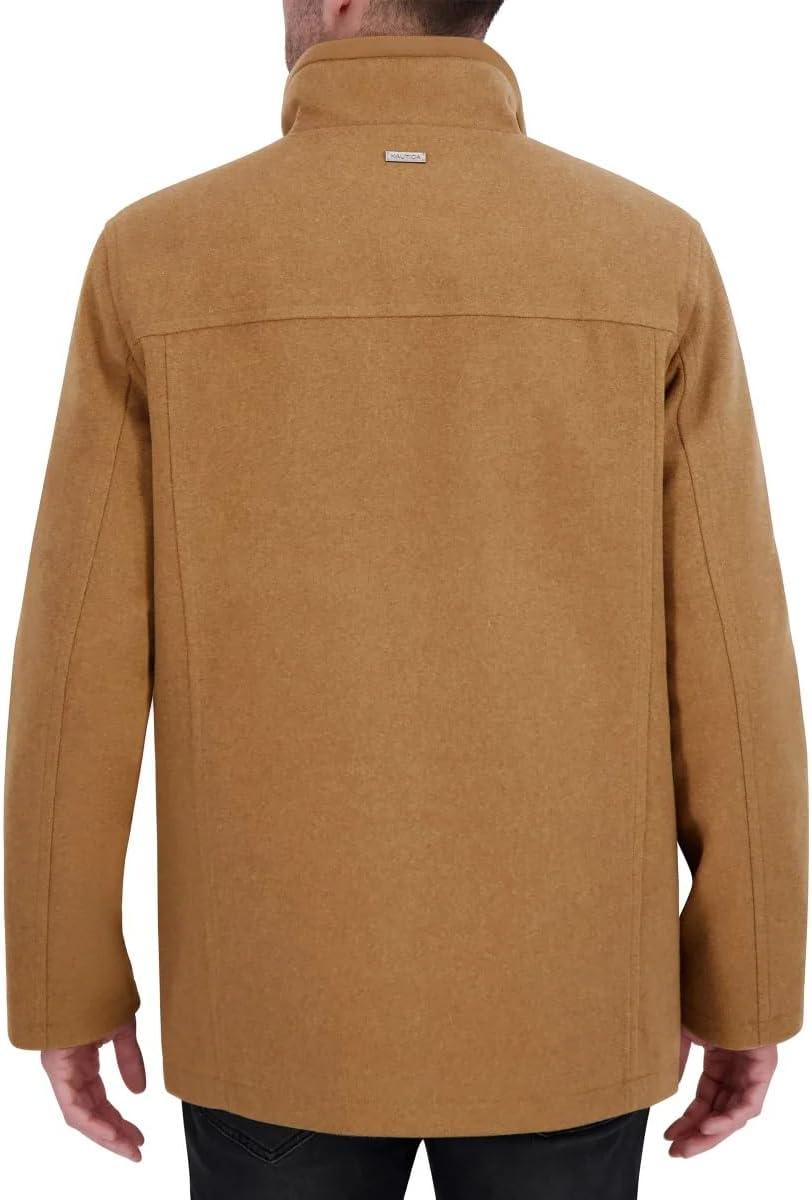 imageNautica Mens Wool Jacket Diamond Quilted Lining Polyfill Insulation Snap amp Zip ClosureCaviar