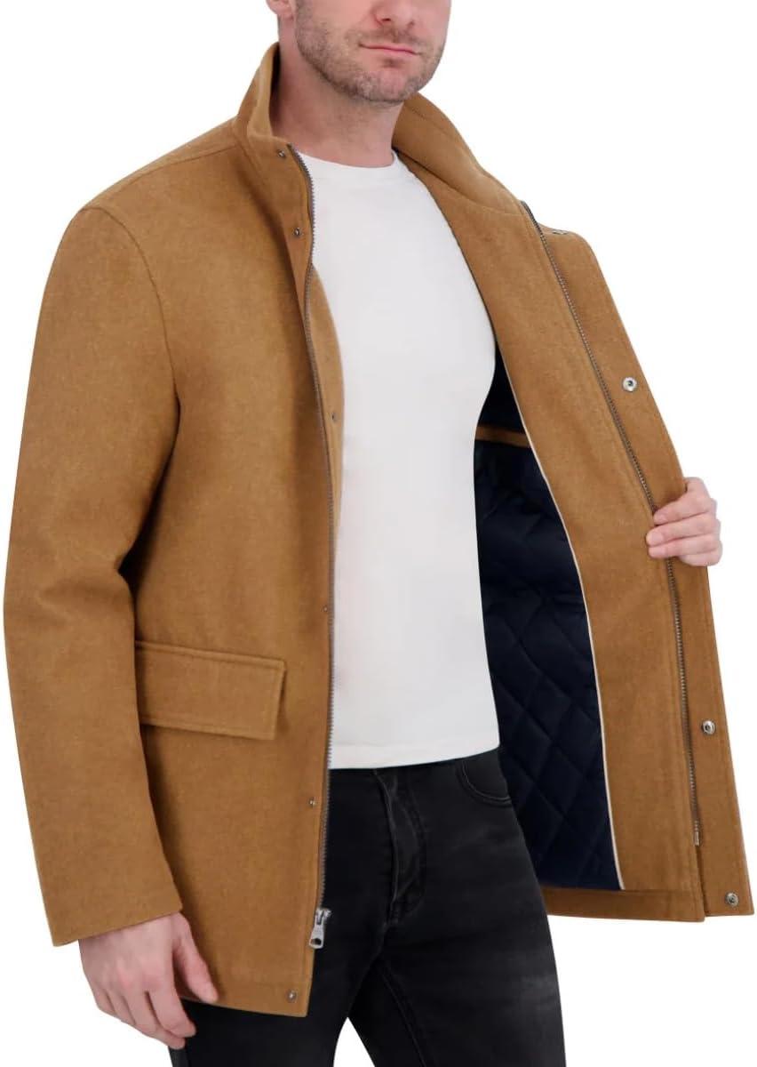 imageNautica Mens Wool Jacket Diamond Quilted Lining Polyfill Insulation Snap amp Zip ClosureCaviar