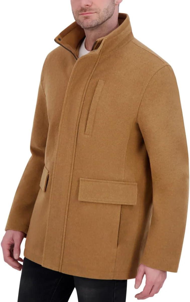 imageNautica Mens Wool Jacket Diamond Quilted Lining Polyfill Insulation Snap amp Zip ClosureCaviar
