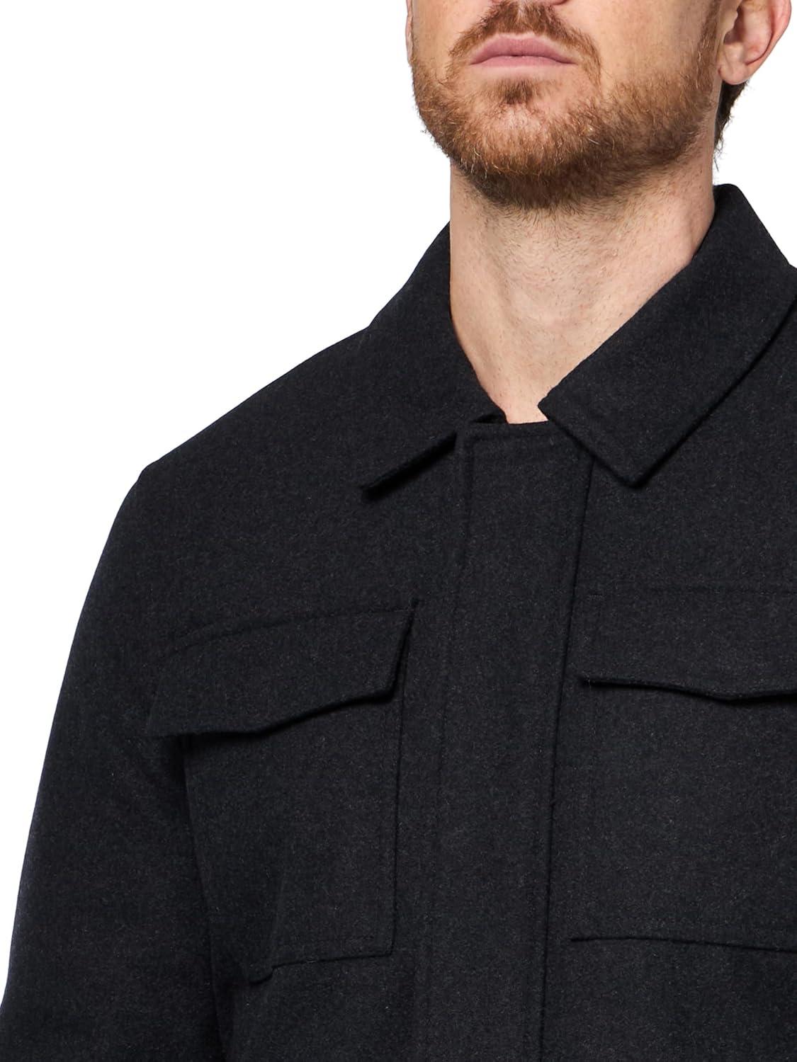 imageNautica Mens Wool Jacket Diamond Quilted Lining Polyfill Insulation Snap amp Zip ClosureCharcoal