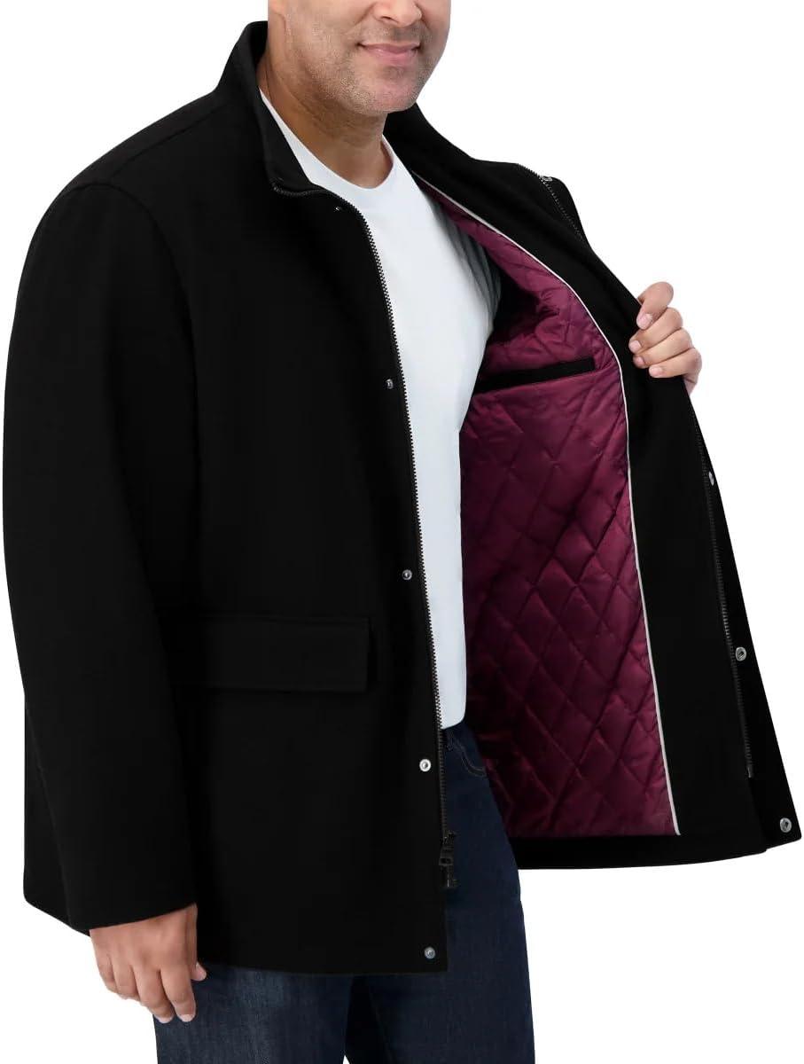 imageNautica Mens Wool Jacket Diamond Quilted Lining Polyfill Insulation Snap amp Zip ClosureOnyx