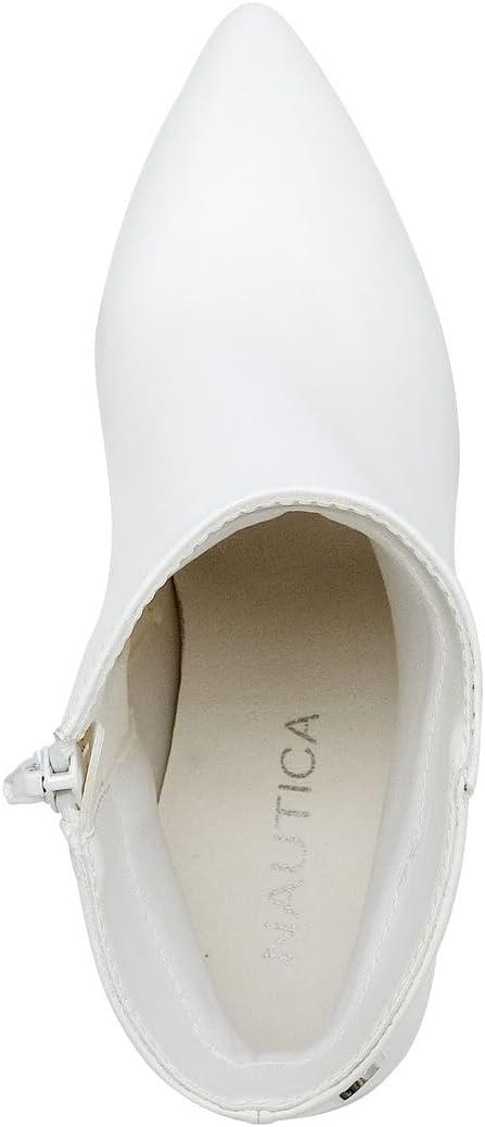 imageNautica Womens Heeled Ankle Bootie with Pointed Toe Block Heel and Side Zipper for Winter YevaWhite