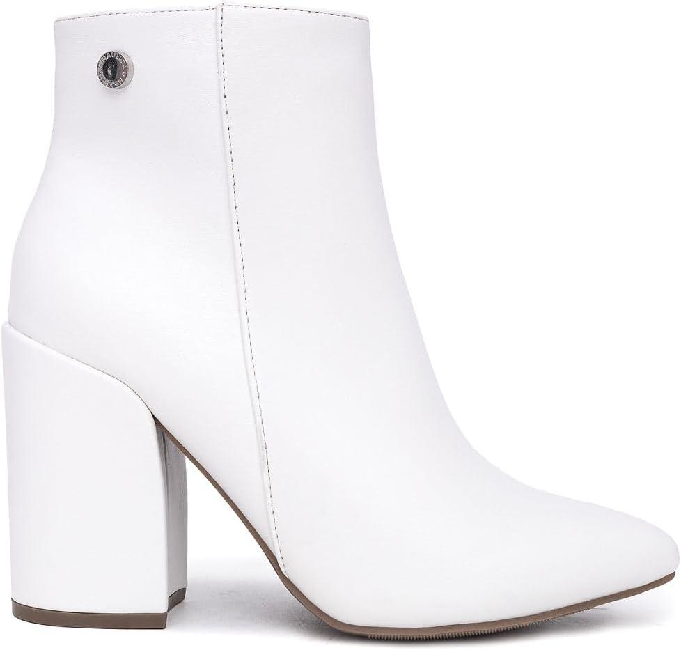 imageNautica Womens Heeled Ankle Bootie with Pointed Toe Block Heel and Side Zipper for Winter YevaWhite
