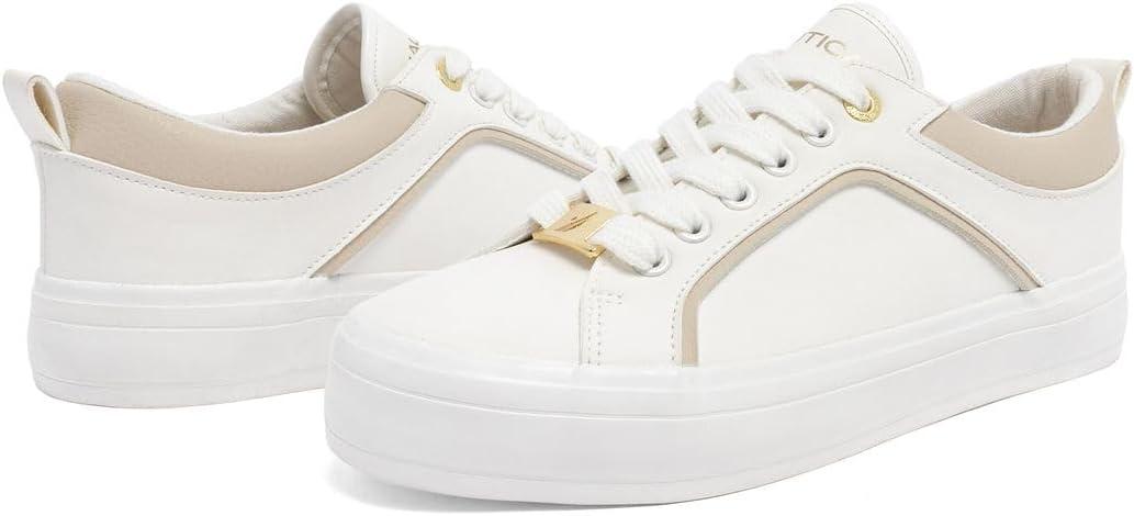 imageNautica Womens LaceUp Platform Fashion Sneakers LowTop Casual Walking amp Tennis Shoes PlatformWhite Bone Davidia