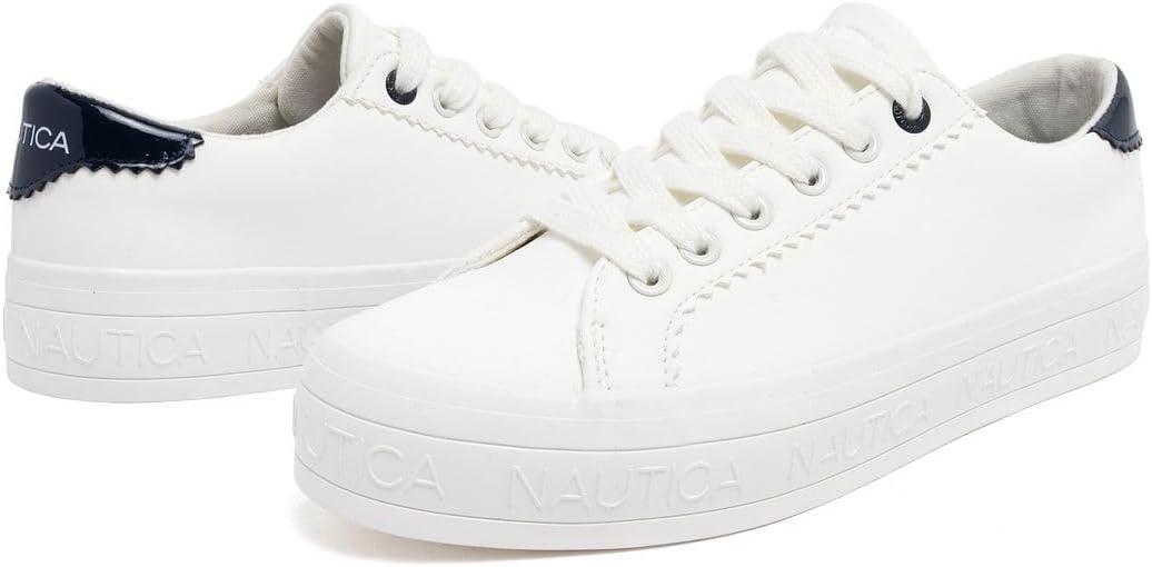 imageNautica Womens LaceUp Platform Fashion Sneakers LowTop Casual Walking amp Tennis Shoes PlatformWhite Navy Ilex