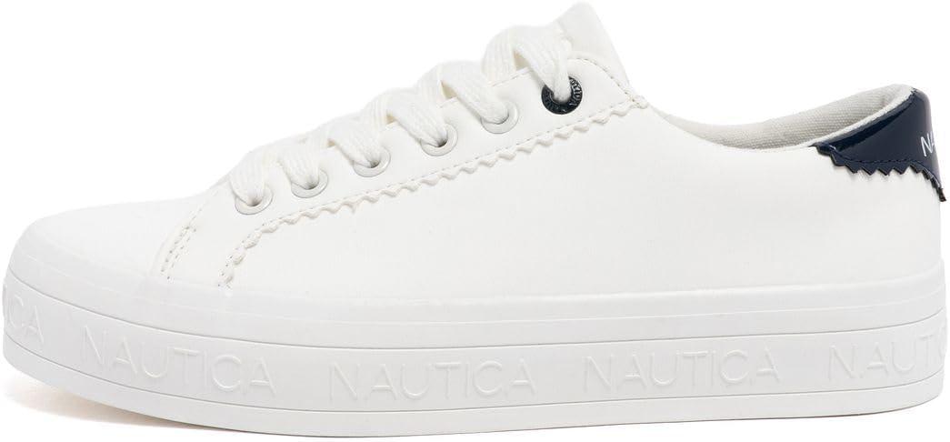 imageNautica Womens LaceUp Platform Fashion Sneakers LowTop Casual Walking amp Tennis Shoes PlatformWhite Navy Ilex