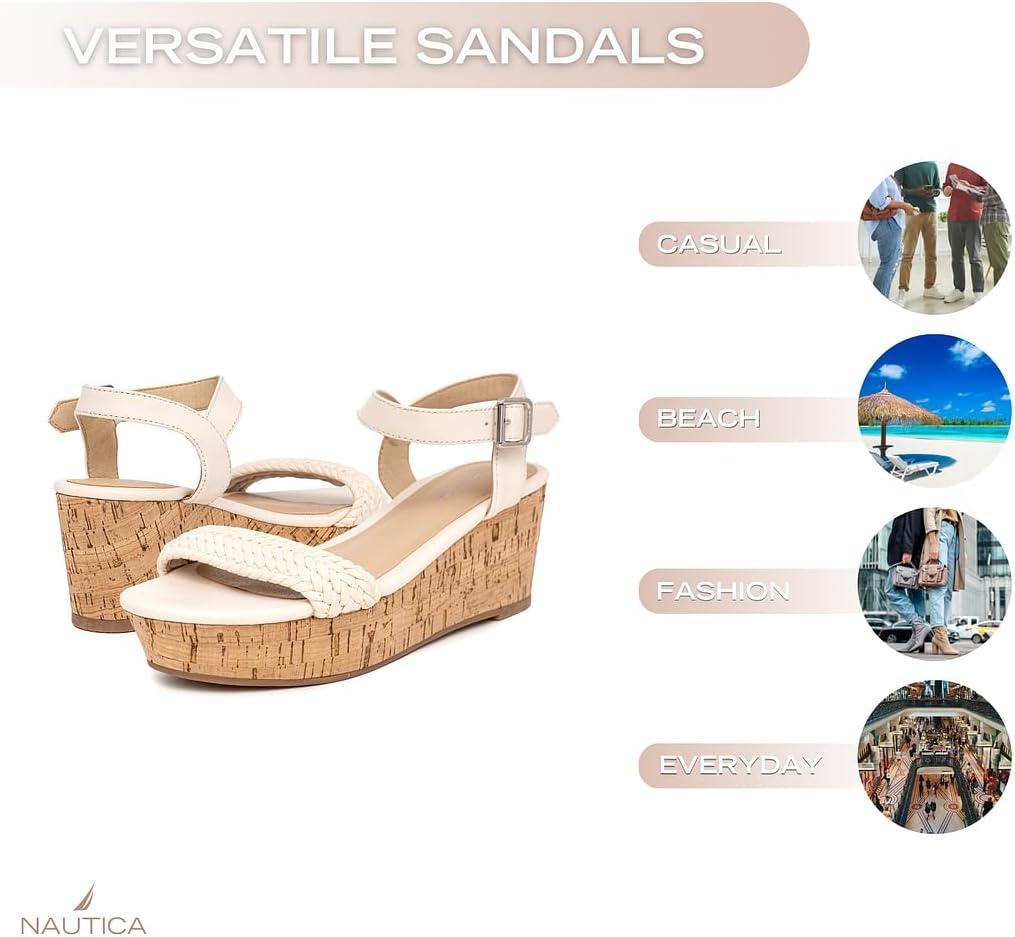 imageNautica Womens Platform Wedge Sandals Fashion Ankle Strap Lightweight Cushioned Casual Beach Sandal Lightweight amp ComfortableCream