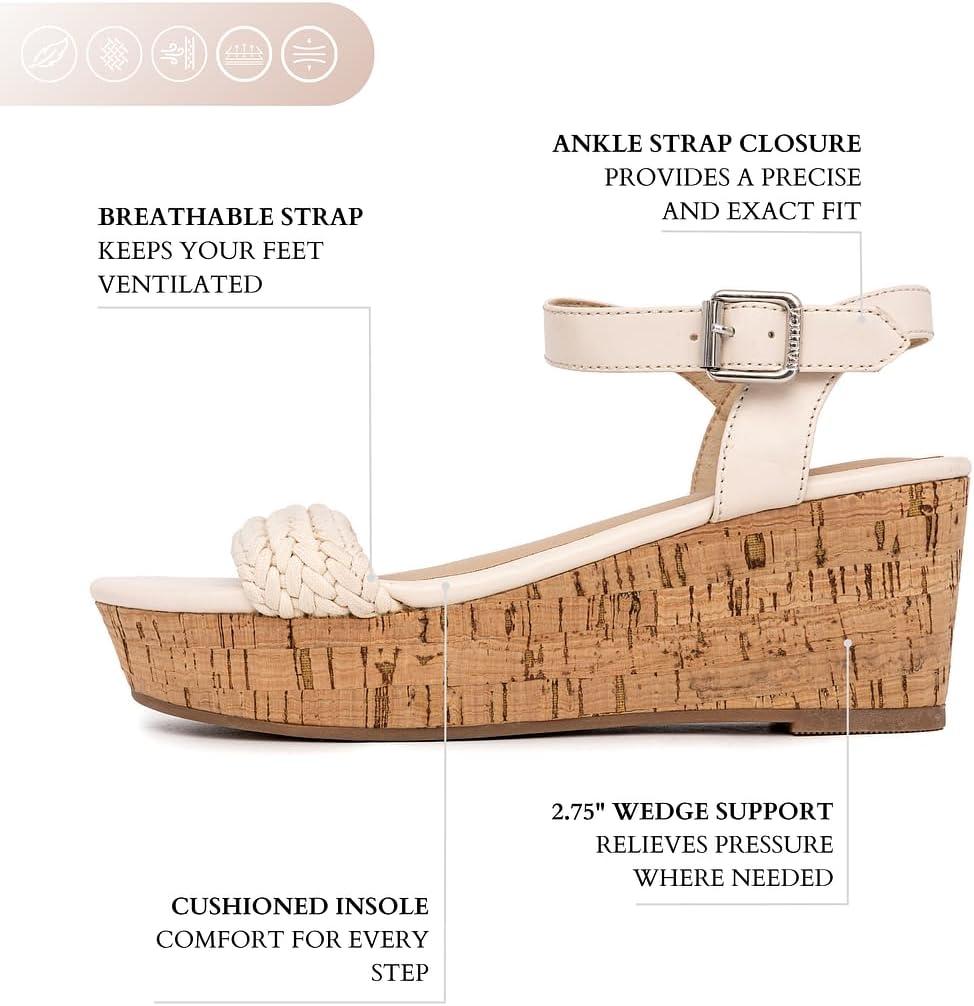 imageNautica Womens Platform Wedge Sandals Fashion Ankle Strap Lightweight Cushioned Casual Beach Sandal Lightweight amp ComfortableCream