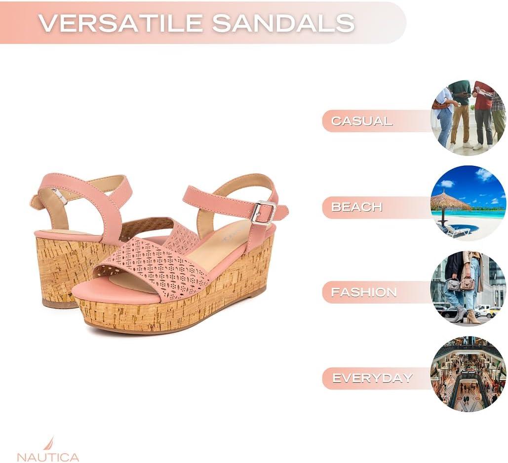 imageNautica Womens Platform Wedge Sandals Fashion Ankle Strap Lightweight Cushioned Casual Beach Sandal Lightweight amp ComfortableMauve