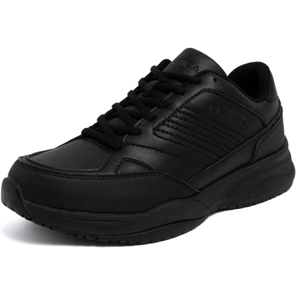 imageNautica Black Non Slip Slip OnLaceUp Work Shoes Safety Water Resistant Chef Kitchen Trabajo Zapatos Restaurant or Food Service Sneakers  Comfortable and Lightweight for Men and WomenNileblack