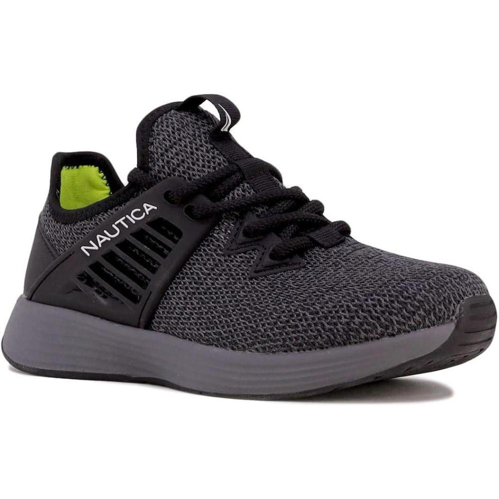 imageNautica Boys Youth Lace Up Sneakers Lightweight Mesh Athletic Running Shoes for Kids Cushioned Comfort Sole for School Sports WalkingGrey Black