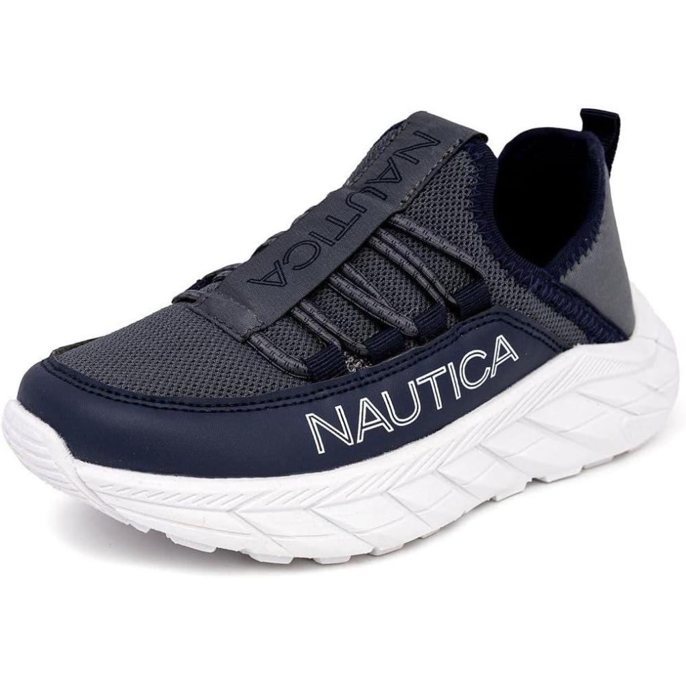 imageNautica Kids Athletic SlipOn Sneakers Comfortable Bungee Running Shoes for Boys and Girls Stylish and Supportive Footwear for Active Kids Big KidLittle KidToddlerGrey Navynolan