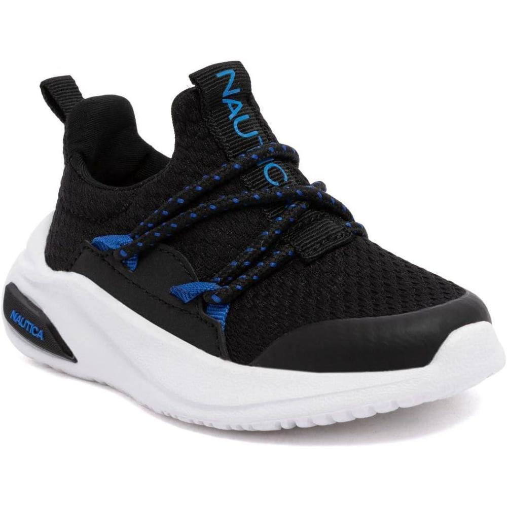 imageNautica Kids Athletic SlipOn Sneakers Comfortable Bungee Running Shoes for Boys and Girls Stylish and Supportive Footwear for Active Kids Big KidLittle KidToddlerBlack Cobalt
