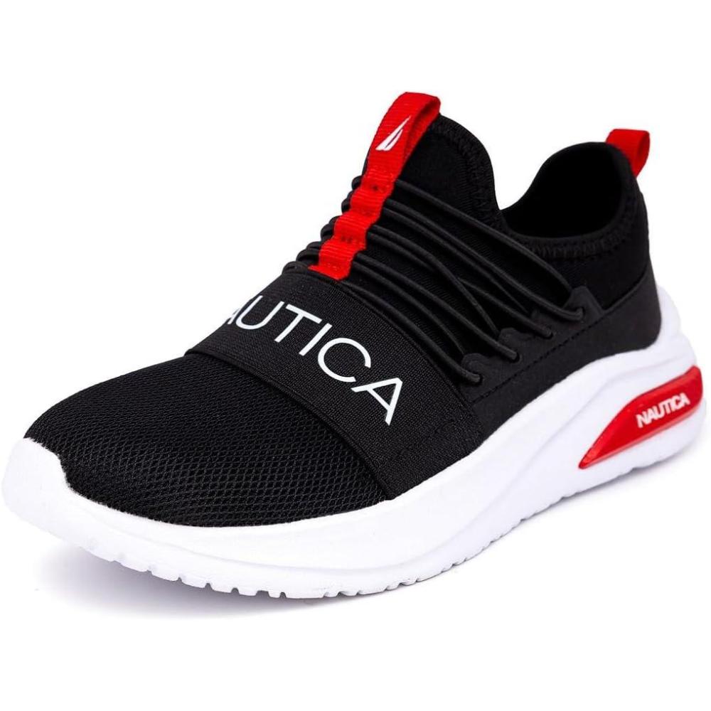 imageNautica Kids Athletic SlipOn Sneakers Comfortable Bungee Running Shoes for Boys and Girls Stylish and Supportive Footwear for Active Kids Big KidLittle KidToddlerBlack Redsummr