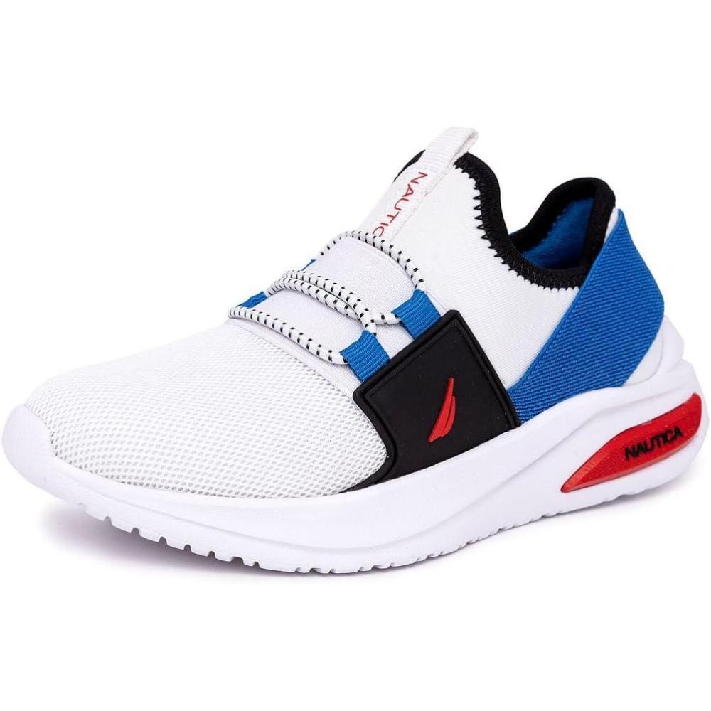 imageNautica Kids Athletic SlipOn Sneakers Comfortable Bungee Running Shoes for Boys and Girls Stylish and Supportive Footwear for Active Kids Big KidLittle KidToddlerWhite Multimolded