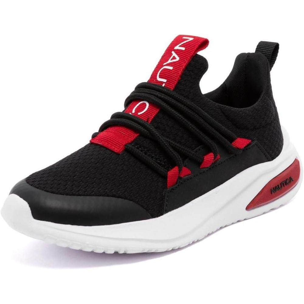 imageNautica Kids Athletic SlipOn Sneakers Comfortable Bungee Running Shoes for Boys and Girls Stylish and Supportive Footwear for Active Kids Big KidLittle KidToddlerBlack Black Red