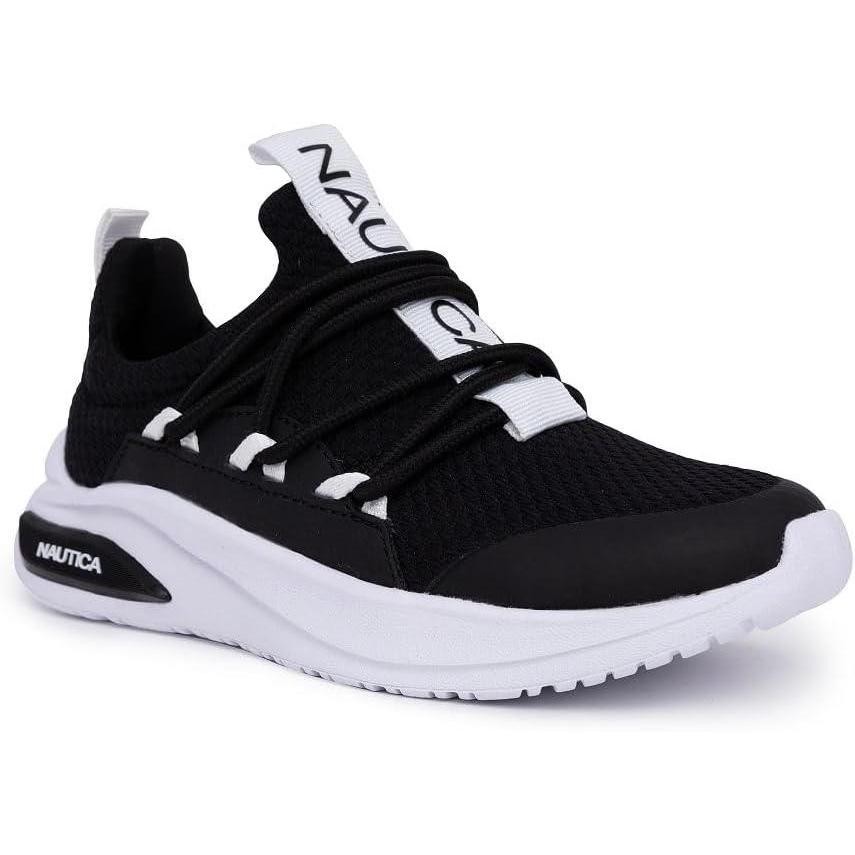 imageNautica Kids Athletic SlipOn Sneakers Comfortable Bungee Running Shoes for Boys and Girls Stylish and Supportive Footwear for Active Kids Big KidLittle KidToddlerBlack White