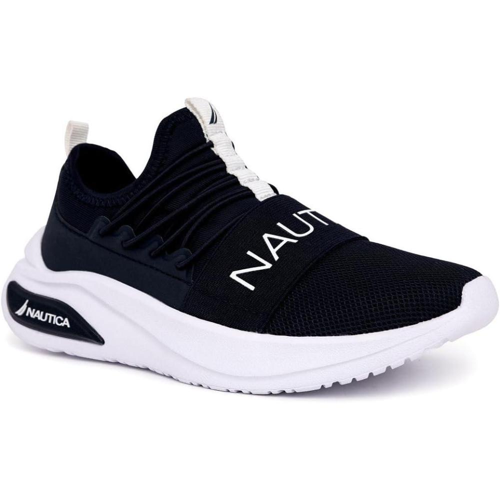 imageNautica Kids Athletic SlipOn Sneakers Comfortable Bungee Running Shoes for Boys and Girls Stylish and Supportive Footwear for Active Kids Big KidLittle KidToddlerNavy Whitesummr