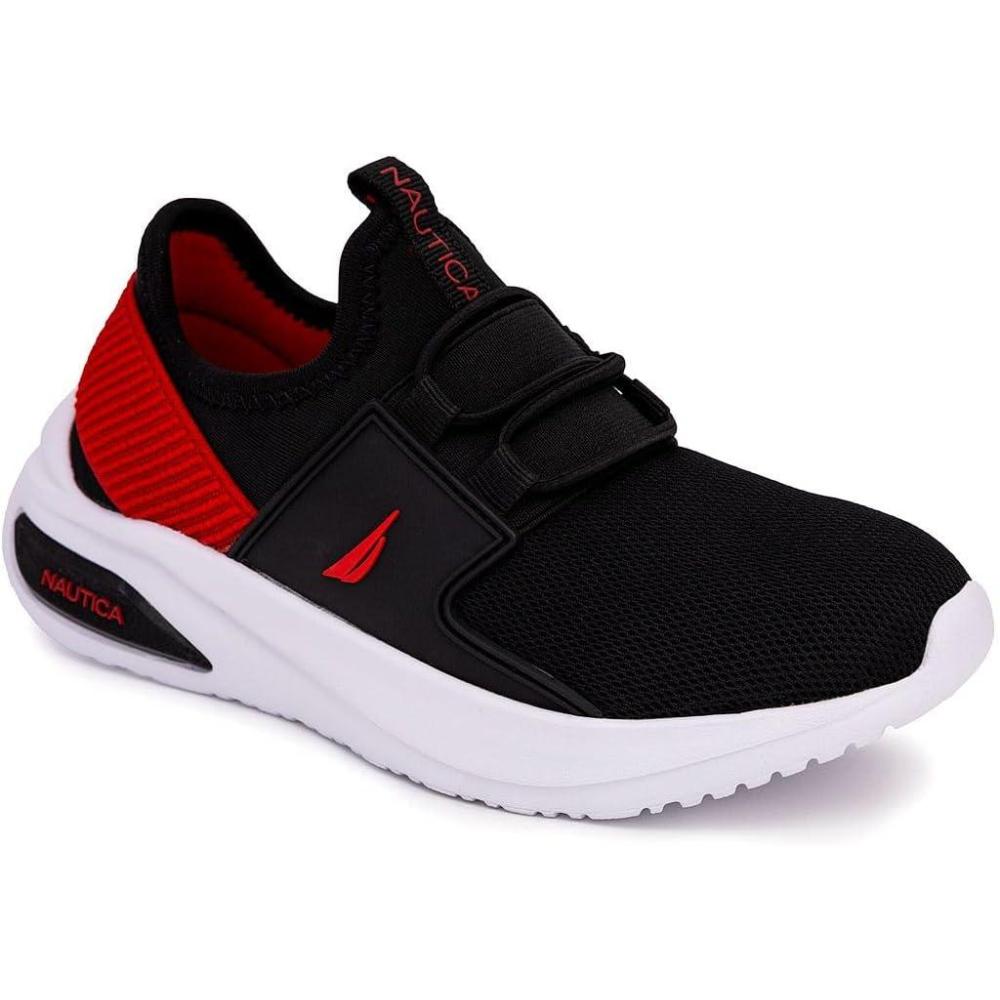 imageNautica Kids Athletic SlipOn Sneakers Comfortable Bungee Running Shoes for Boys and Girls Stylish and Supportive Footwear for Active Kids Big KidLittle KidToddlerBlack Redmolded