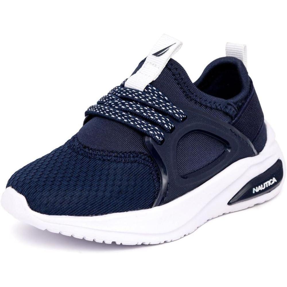 imageNautica Kids Athletic SlipOn Sneakers Comfortable Bungee Running Shoes for Boys and Girls Stylish and Supportive Footwear for Active Kids Big KidLittle KidToddlerNavy Whitesplash