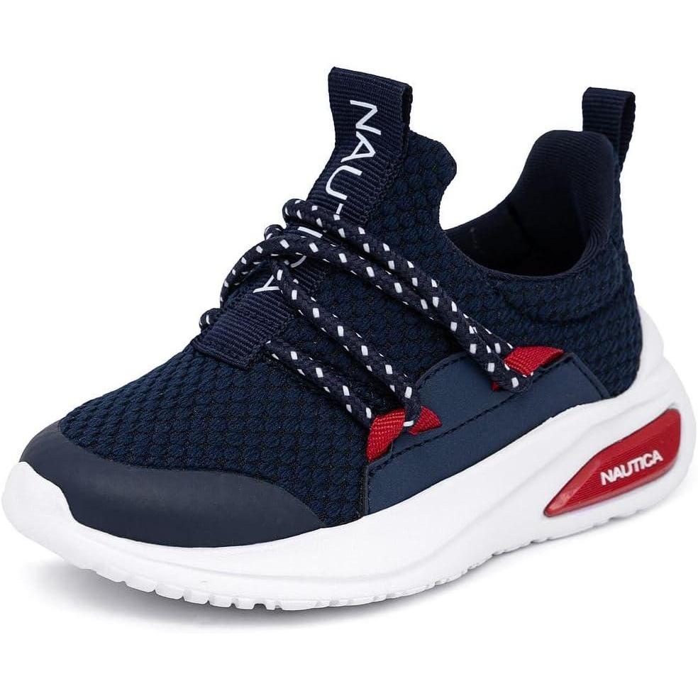 imageNautica Kids Athletic SlipOn Sneakers Comfortable Bungee Running Shoes for Boys and Girls Stylish and Supportive Footwear for Active Kids Big KidLittle KidToddlerNavy White Redswimm