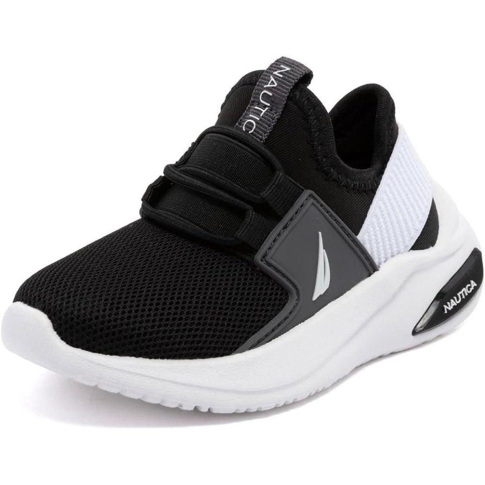 imageNautica Kids Athletic SlipOn Sneakers Comfortable Bungee Running Shoes for Boys and Girls Stylish and Supportive Footwear for Active Kids Big KidLittle KidToddlerBlack White Grey