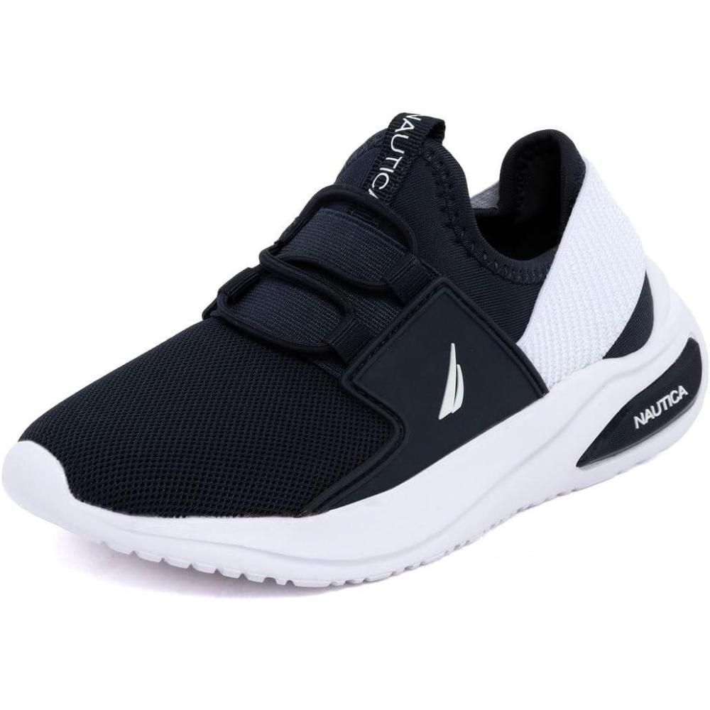 imageNautica Kids Athletic SlipOn Sneakers Comfortable Bungee Running Shoes for Boys and Girls Stylish and Supportive Footwear for Active Kids Big KidLittle KidToddlerNavy Whitemolded