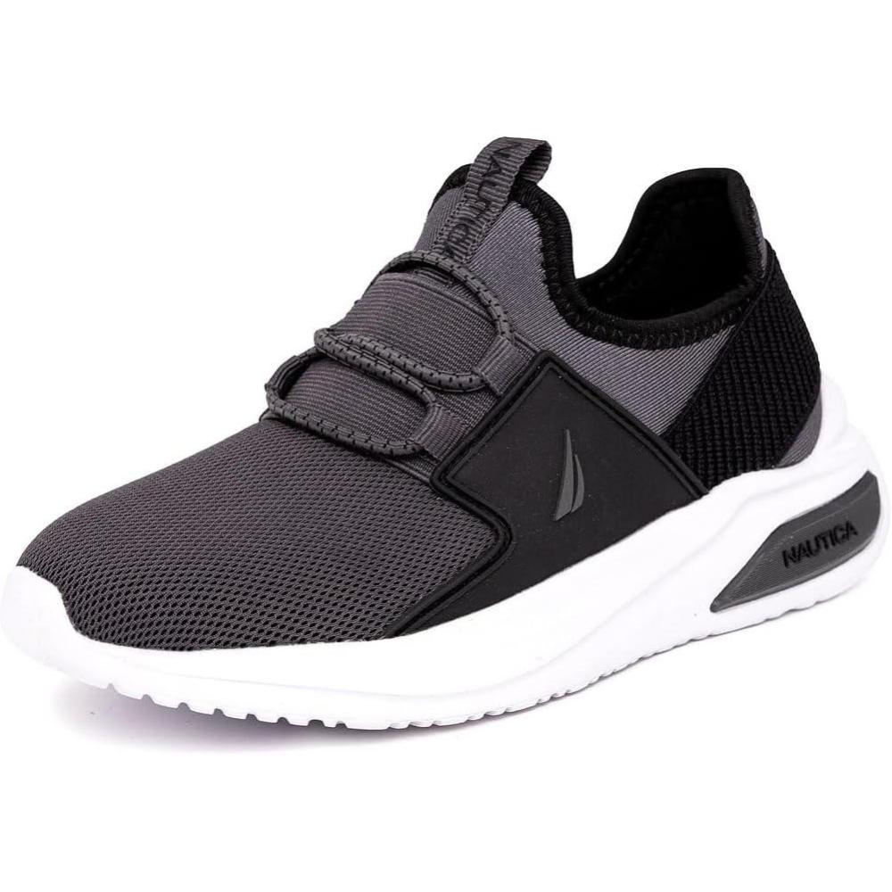 imageNautica Kids Athletic SlipOn Sneakers Comfortable Bungee Running Shoes for Boys and Girls Stylish and Supportive Footwear for Active Kids Big KidLittle KidToddlerGrey Blackmolded