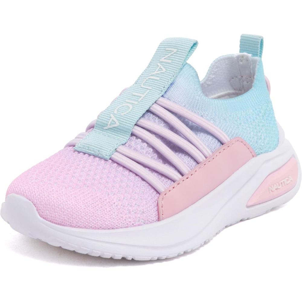 imageNautica Kids Athletic SlipOn Sneakers Comfortable Bungee Running Shoes for Boys and Girls Stylish and Supportive Footwear for Active Kids Big KidLittle KidToddlerPink Blue Lilac