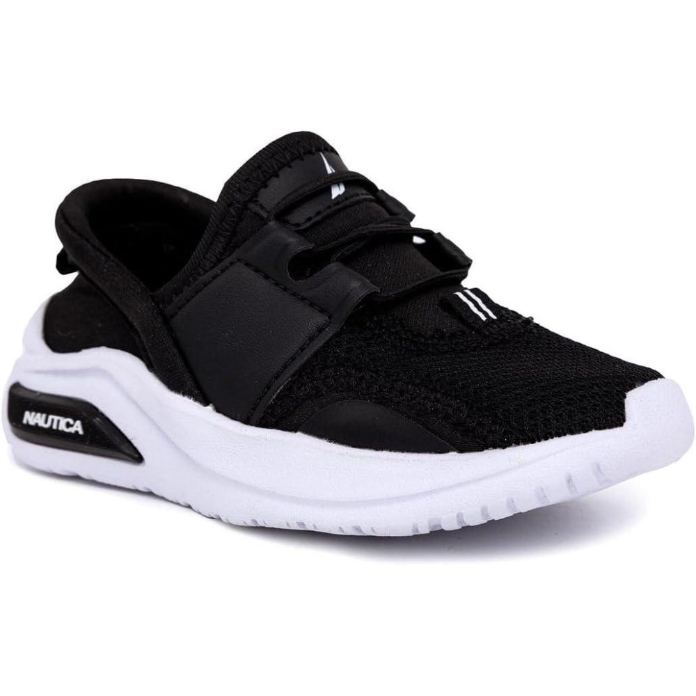 imageNautica Kids Athletic SlipOn Sneakers Comfortable Bungee Running Shoes for Boys and Girls Stylish and Supportive Footwear for Active Kids Big KidLittle KidToddlerBlack Whitemalmin
