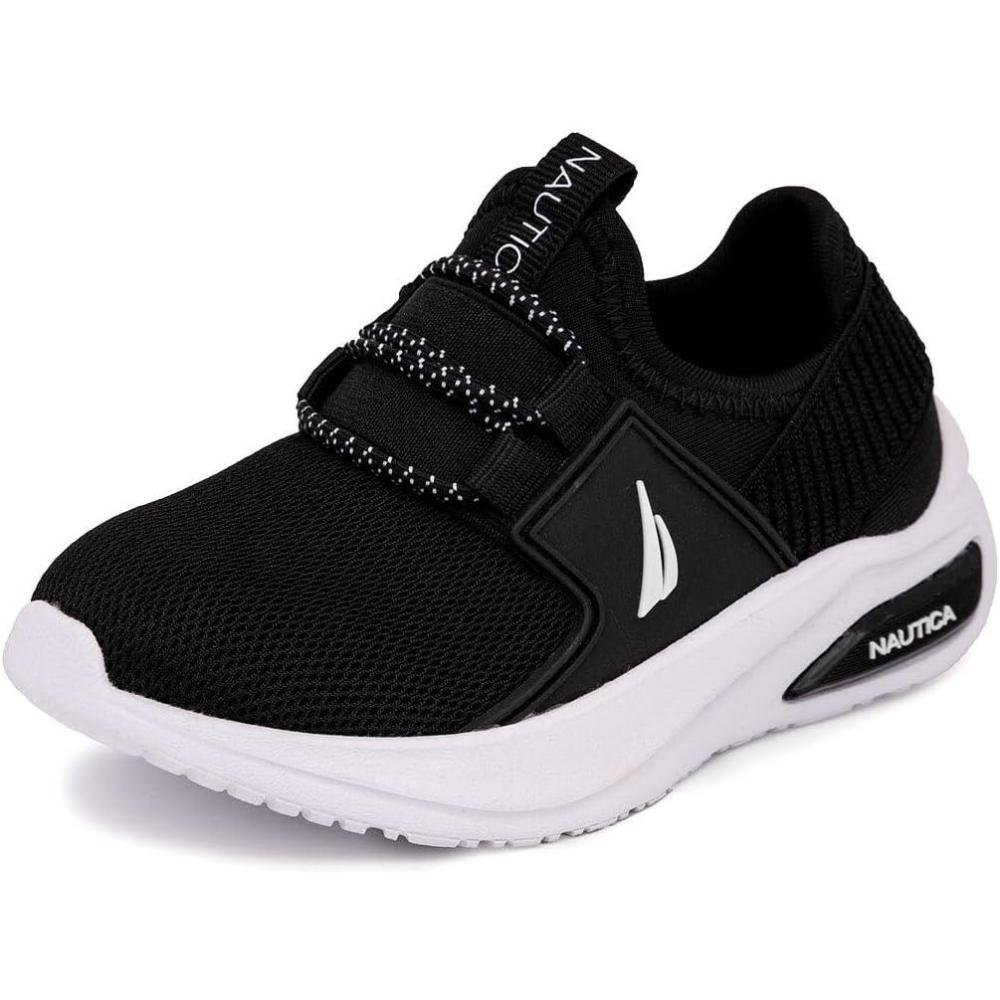 imageNautica Kids Athletic SlipOn Sneakers Comfortable Bungee Running Shoes for Boys and Girls Stylish and Supportive Footwear for Active Kids Big KidLittle KidToddlerBlack Whitemolded