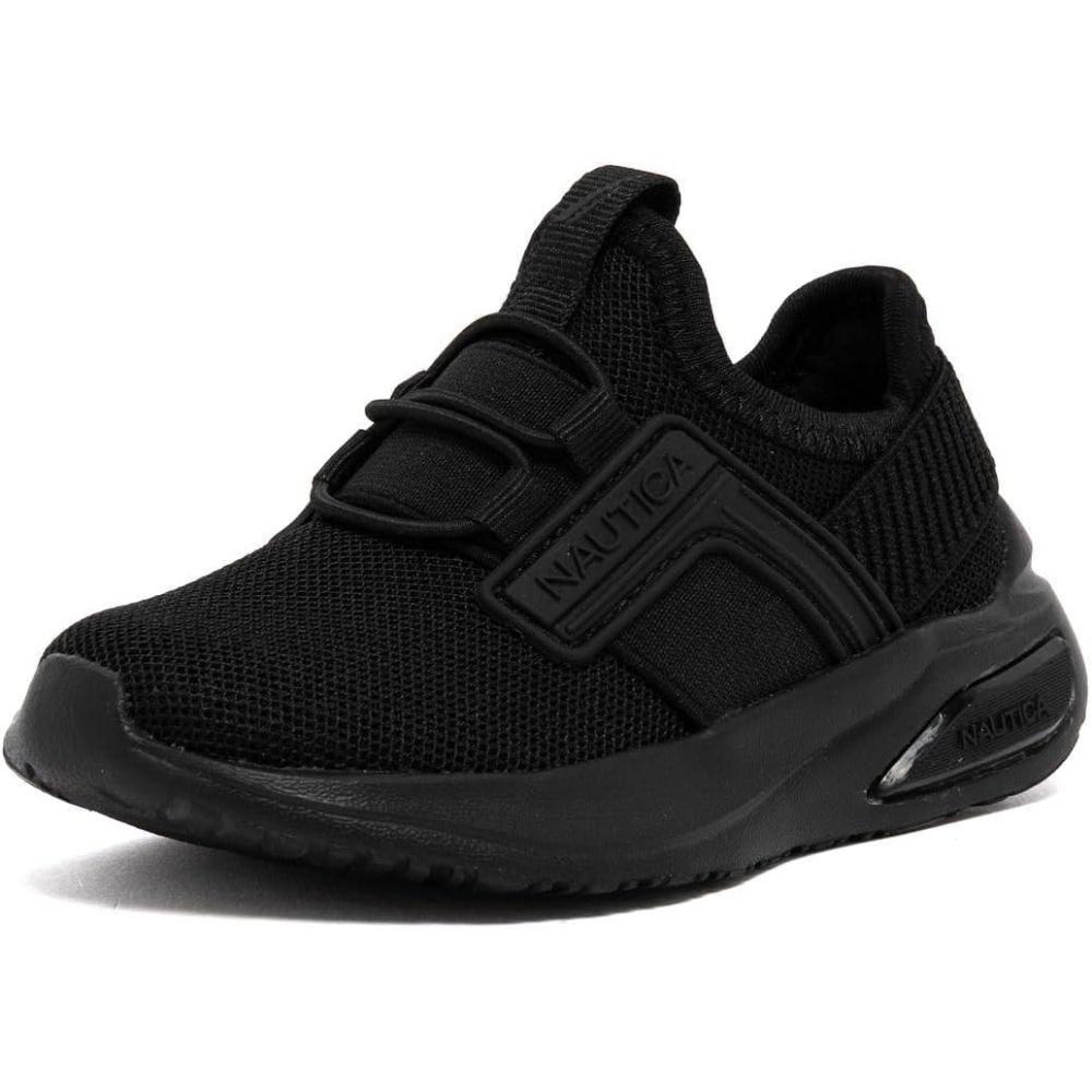 imageNautica Kids Athletic SlipOn Sneakers Comfortable Bungee Running Shoes for Boys and Girls Stylish and Supportive Footwear for Active Kids Big KidLittle KidToddlerBlack Monomavven